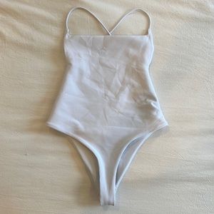 White one piece bathing suit thong
